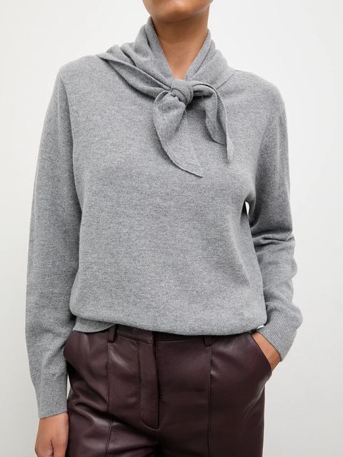 Answear.LAB sweter z wełny merino z apaszką damski kolor szary lekki