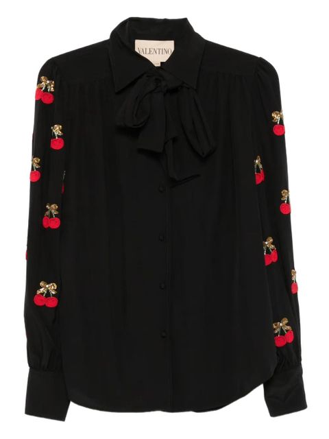 Valentino Garavani cherry-embellished bow blouse - Black - zdjęcie produktu nr 1