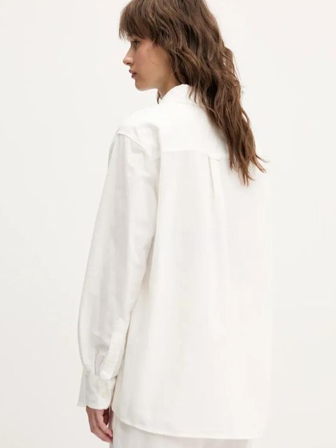 Tommy Jeans koszula z domieszką lnu damska kolor beżowy regular z kołnierzykiem klasycznym DW0DW20292