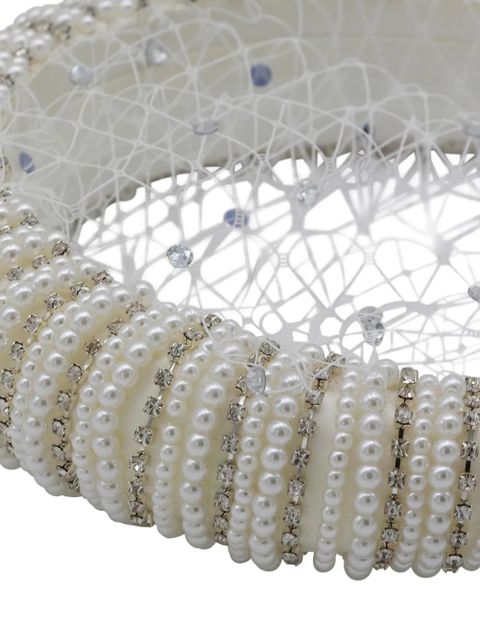 Self-Portrait crystal-embellished veil headband - White