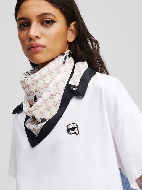 Karl Lagerfeld apaszka jedwabna IKON damska kolor biały wzorzysta A3W33066
