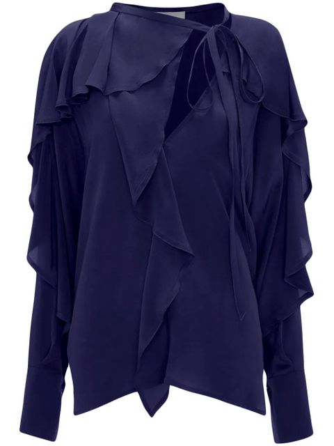 Victoria Beckham tie-detail ruffled silk blouse - Blue - zdjęcie produktu nr 1