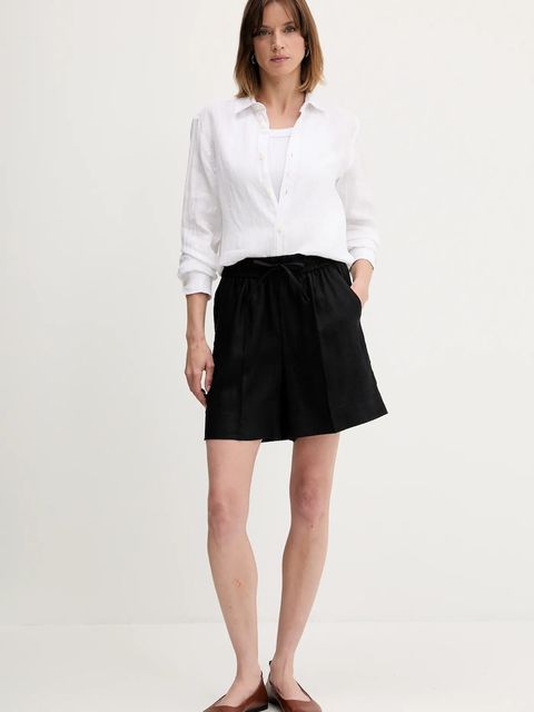 United Colors of Benetton szorty lniane damskie kolor czarny gładkie high waist 4AGHD901T