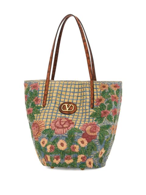 Valentino Garavani raffia signature-logo tote bag - Blue