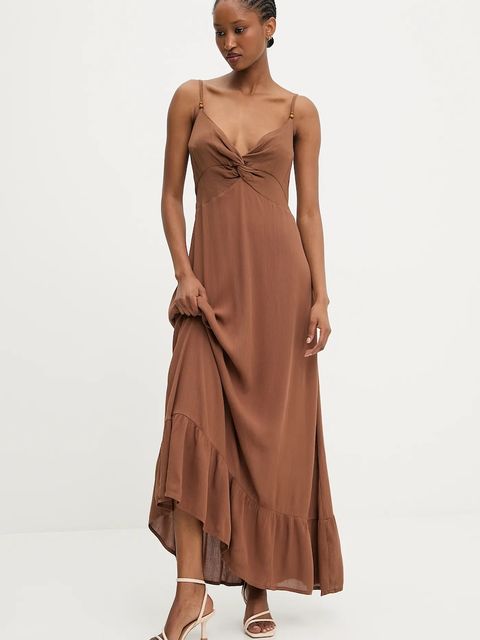 Answear.LAB sukienka bawełniana kolor brązowy maxi rozkloszowana - zdjęcie produktu nr 1