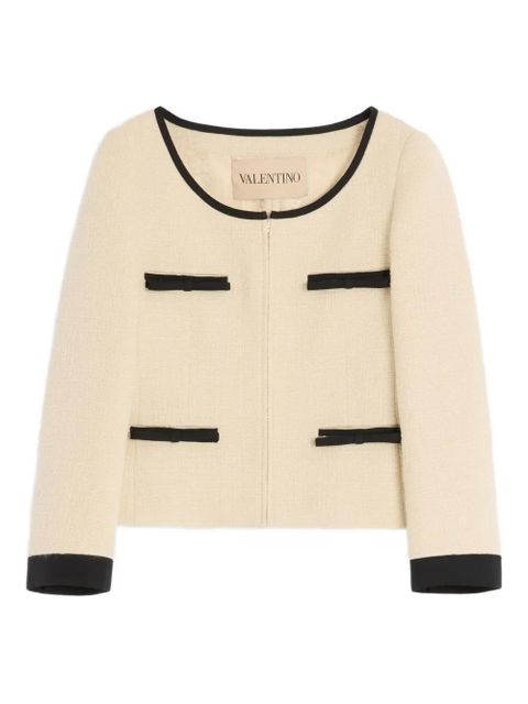 Valentino Garavani bow-detail tweed jacket - Neutrals