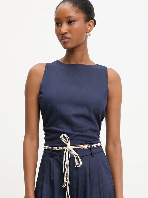 Answear.LAB bluzka z lnem damska kolor granatowy gładka - zdjęcie produktu nr 1