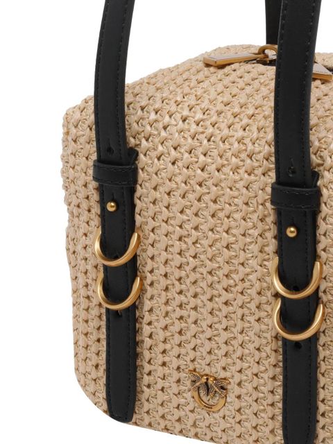 PINKO small Cubic raffia-effect shoulder bag - Neutrals