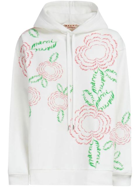 Marni rose-print cotton hoodie - White