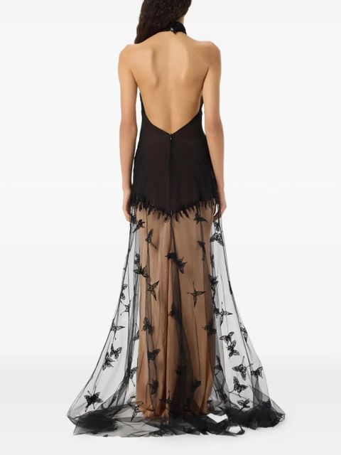 Blumarine embroidered tulle maxi dress - Black
