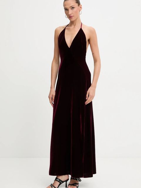 Bardot sukienka welurowa kolor bordowy maxi rozkloszowana 59315DB2 - zdjęcie produktu nr 2