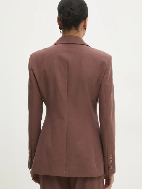 Answear.LAB marynarka taliowana z chustą kolor brązowy jednorzędowa gładka