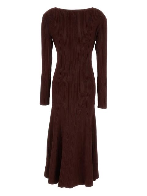 Self-Portrait ribbed lace A-line dress - Brown