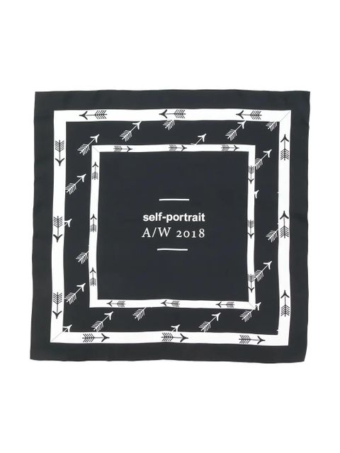 Self-Portrait logo-detail scarf - Black
