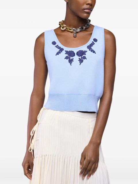 Rabanne floral-embroidery tank top - Blue