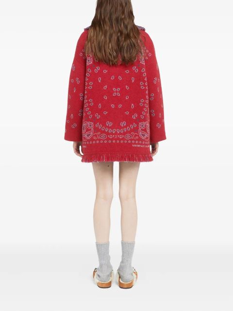 Alanui bandana-jacquard fringe cardigan - Red