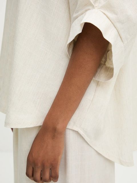 Answear.LAB koszula z lnem damska kolor beżowy relaxed z kołnierzykiem klasycznym