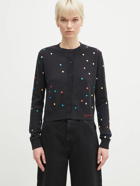 Fiorucci kardigan wełniany Confetti Dot Print Logo damski kolor czarny W02SPKCA337KN03BK01 - zdjęcie produktu nr 1