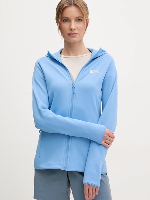 Jack Wolfskin bluza sportowa Baiselberg kolor niebieski z kapturem gładka 1710772 - zdjęcie produktu nr 1