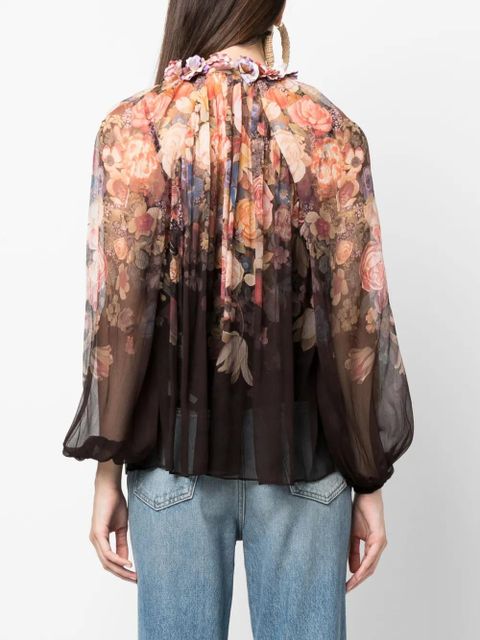 ZIMMERMANN gathered-neck floral-print blouse - Black