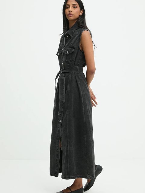 Answear.LAB sukienka jeansowa kolor czarny maxi prosta