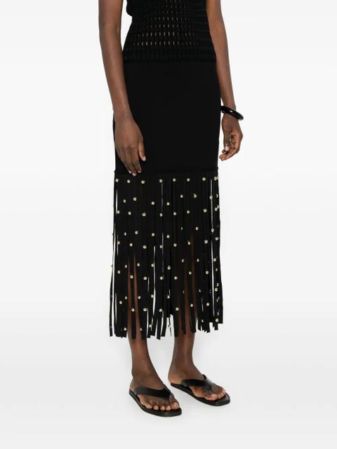 Simkhai fringed embellished midi skirt - Black