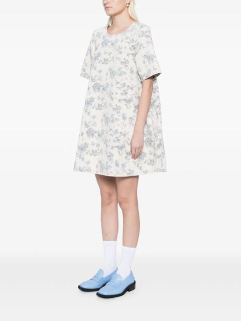 GANNI floral-print denim dress - Neutrals