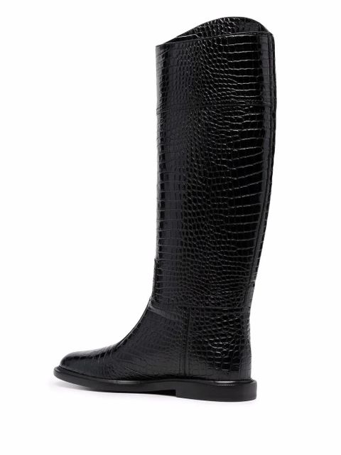 FENDI Karligraphy croc-effect knee-high boots - Black