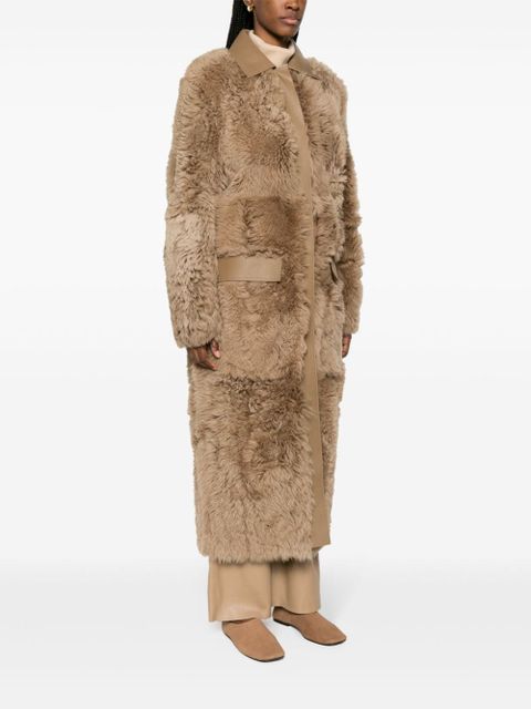TOTEME shearling single-breasted maxi coat - Neutrals - zdjęcie produktu nr 2