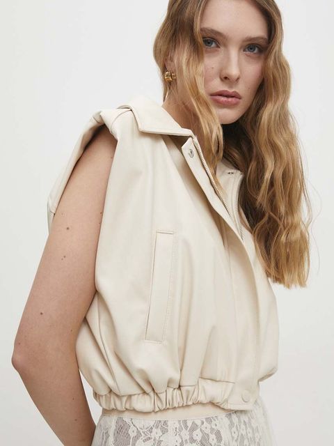 Answear.LAB kamizelka kolor beżowy jednorzędowa