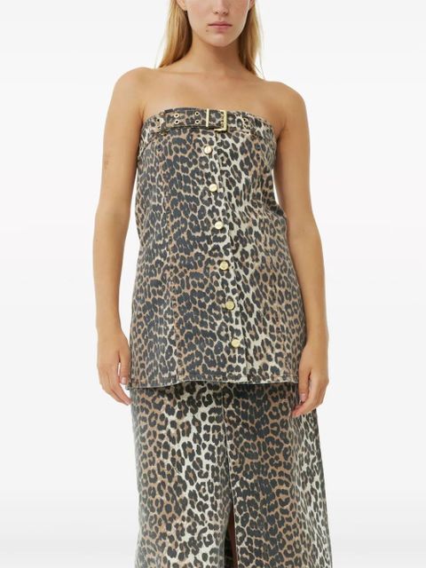 GANNI leopard-print strapless organic-cotton top - Brown