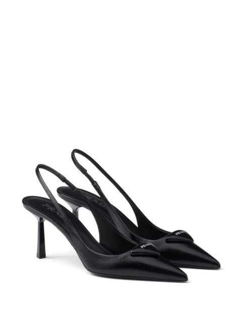 Prada 75mm triangle-logo leather pumps - Black