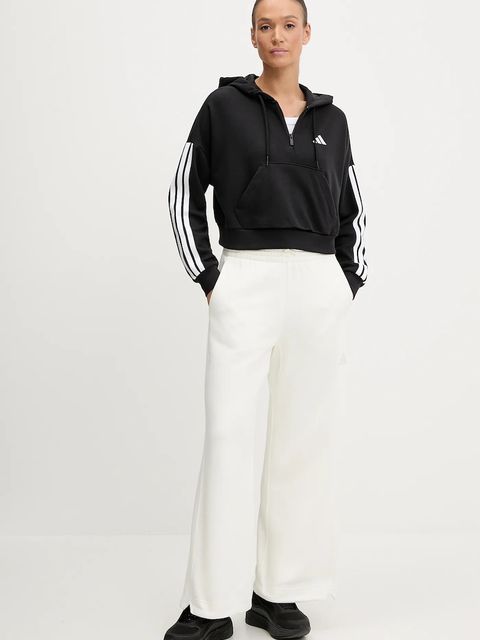 adidas bluza Essentials 3-Stripes damska kolor czarny z kapturem z aplikacją JN1956