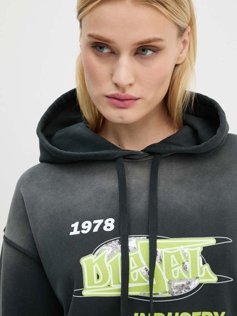 Diesel bluza bawełniana F-BUXT-HOOD-P2 damska kolor szary z kapturem z nadrukiem A15386.0PHAQ