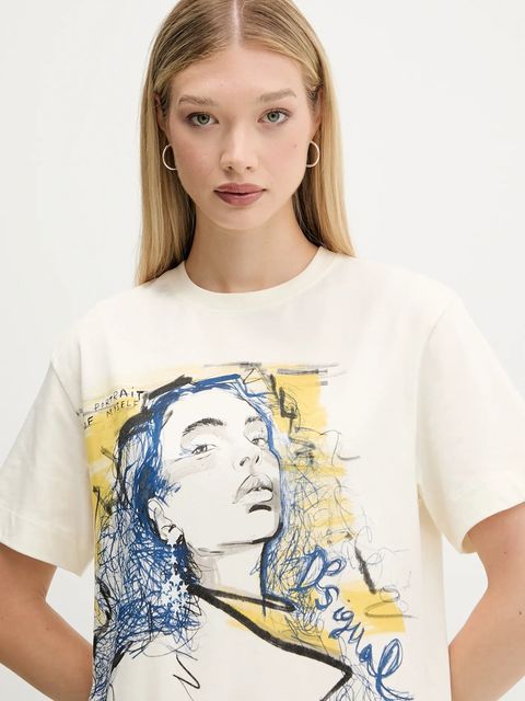 Desigual t-shirt bawełniany PORTRAIT damski kolor beżowy 25WWTK05