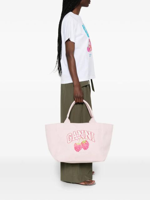GANNI logo-patch raspberry-print tote bag - Pink - zdjęcie produktu nr 2