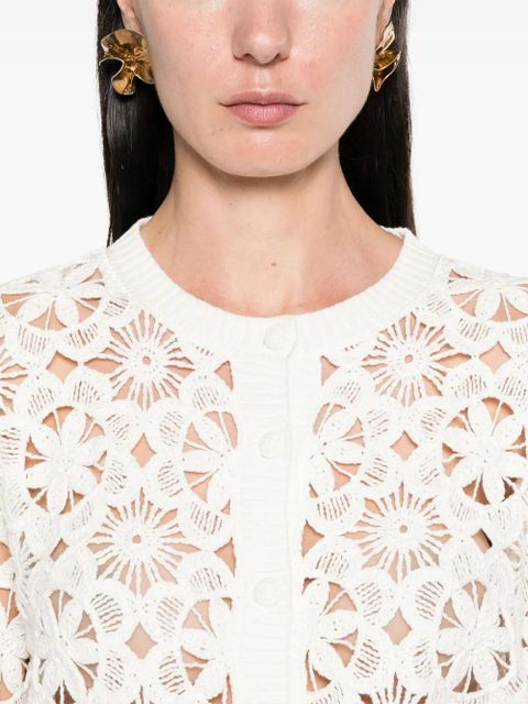 TWINSET cropped floral open-knit cardigan - White