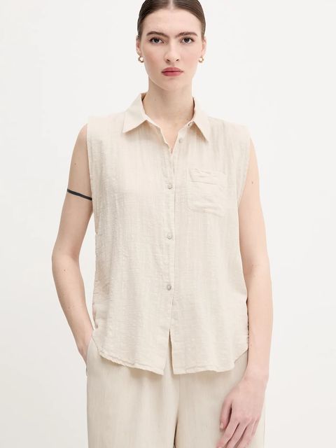 United Colors of Benetton koszula damska kolor beżowy regular z kołnierzykiem klasycznym 5ONVDQ0C1 - zdjęcie produktu nr 1