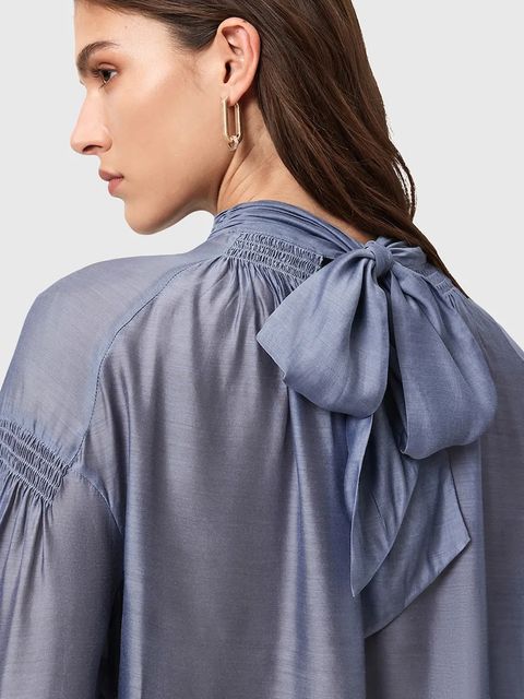 AllSaints bluzka z dodatkiem jedwabiu PEARLA damska kolor fioletowy gładka W027PD