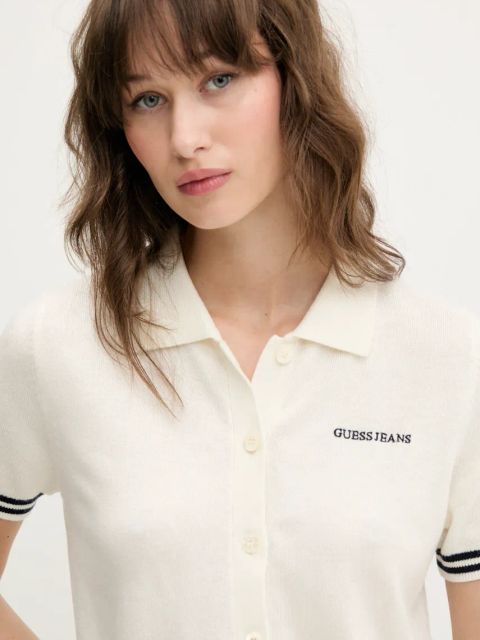 Guess Jeans polo z domieszką wełny damski kolor beżowy W5GR03 Z3HO2