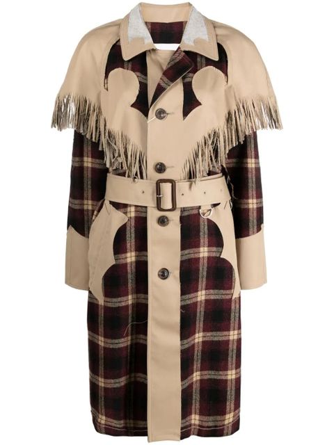 Maison Margiela check-pattern fringed wool coat - Red - zdjęcie produktu nr 1