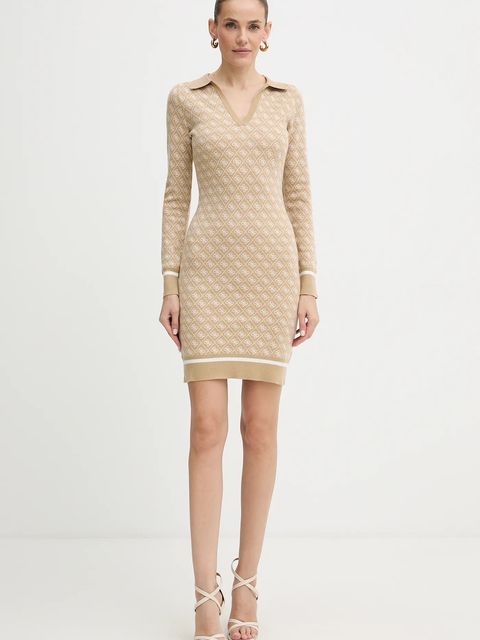 Guess sukienka z domieszką wełny AUBREY kolor beżowy mini dopasowana W5BK25 Z3JD2