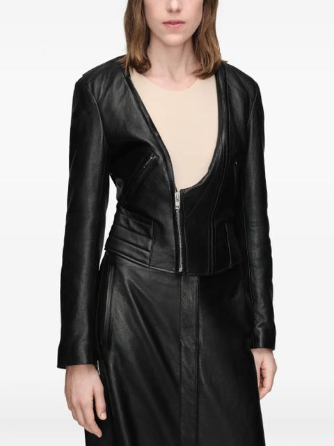 Maison Margiela folded collar leather jacket - Black