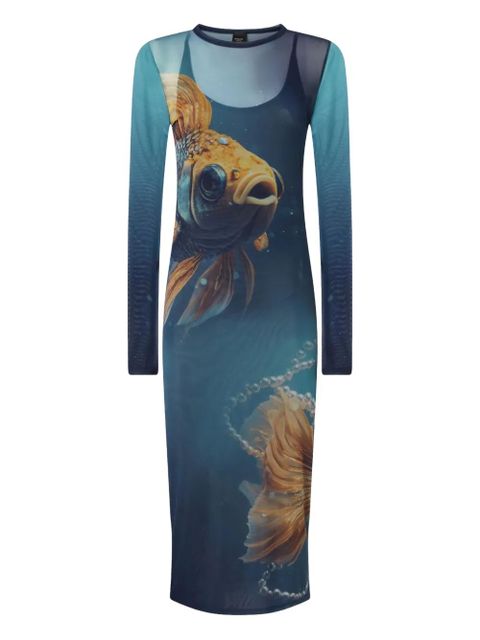 PINKO fish-print mesh midi dress - Blue - zdjęcie produktu nr 1
