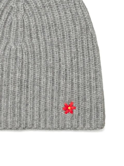 Tory Burch ribbed flower-detail beanie hat - Grey - zdjęcie produktu nr 2