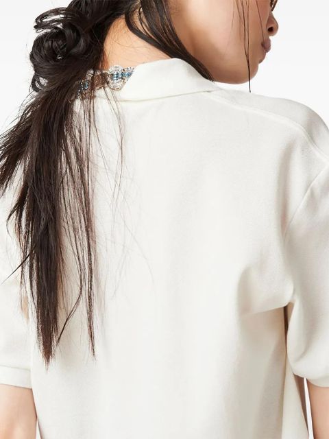 Miu Miu logo-embroidered cotton polo shirt - White