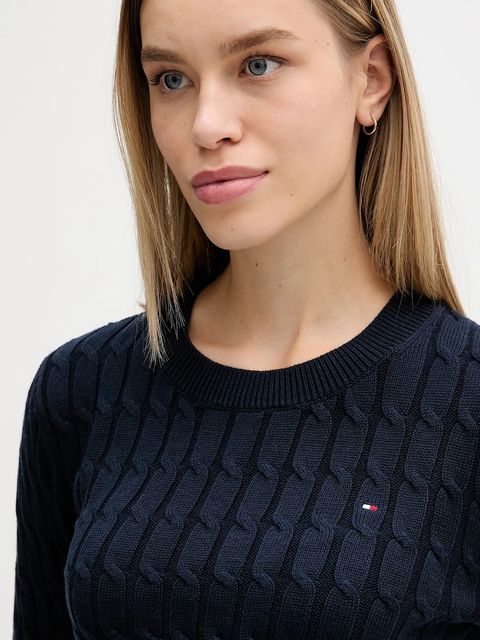 Tommy Hilfiger sweter bawełniany damski kolor granatowy z półgolfem WW0WW47644