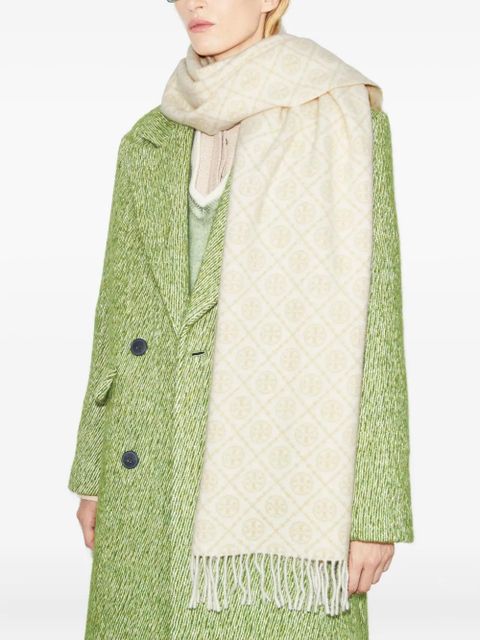 Tory Burch monogram-pattern fringed scarf - Neutrals