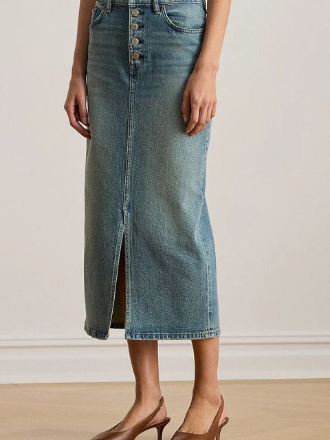 Lauren Ralph Lauren spódnica jeansowa kolor niebieski midi prosta 200P03635 - zdjęcie produktu nr 1