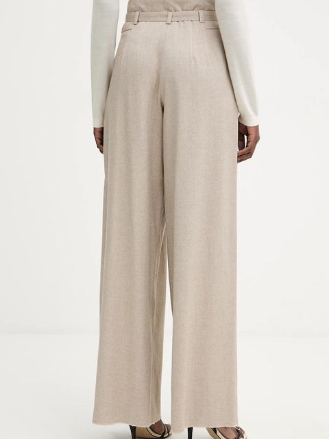 Marella spodnie z dodatkiem wełny damskie kolor beżowy szerokie high waist 2523136192200